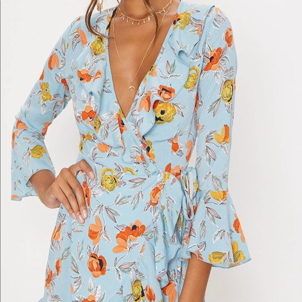 Blue Floral Wrap Dress - NWT